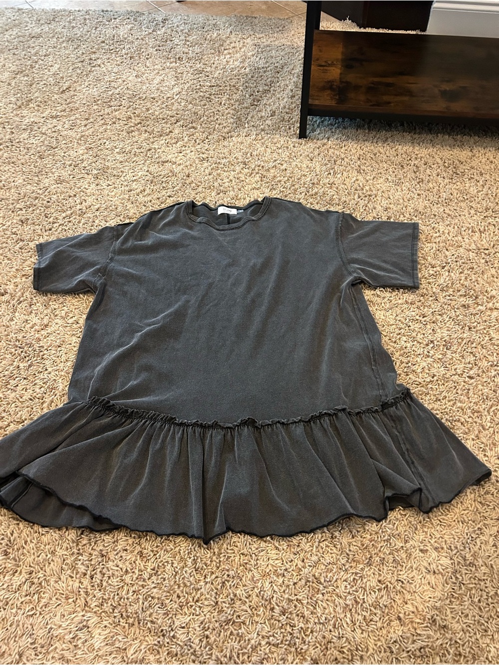 Bluivy Charcoal Gray Midi Dress with Ruffle Hem